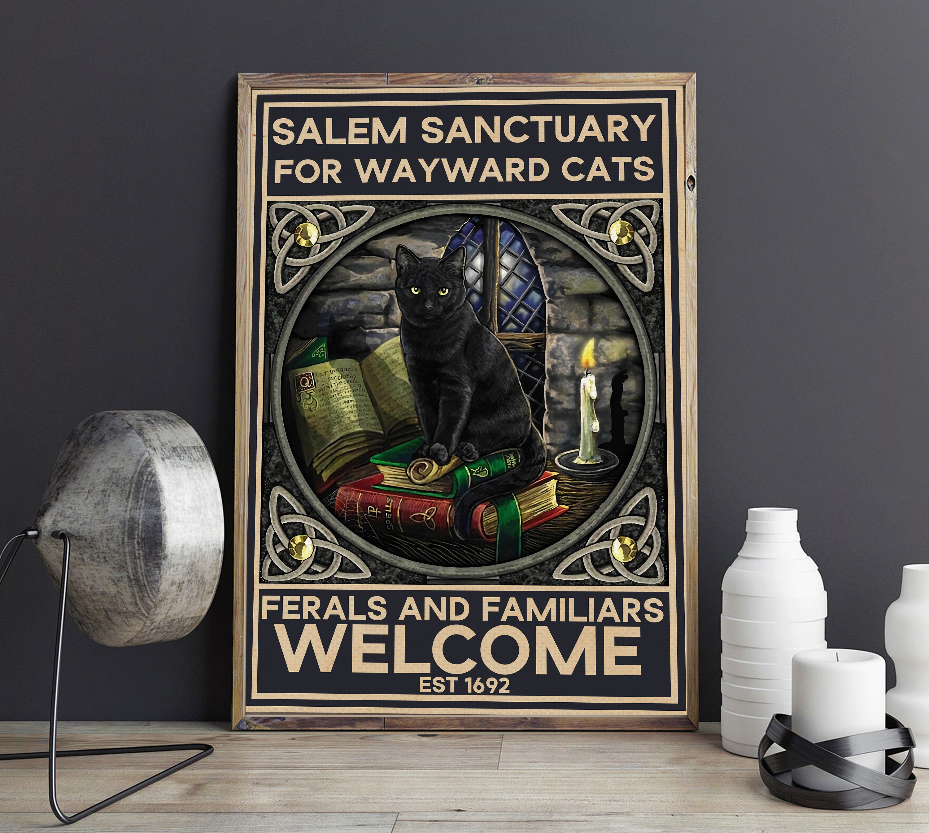 Poster con gatto nero, processo alle streghe di Salem