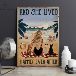 KatzenPoster/ und sie lebte glücklich ever after Poster/ Katzenliebhaber Poster/ Geschenk für sie/ Katzen Wandkunst