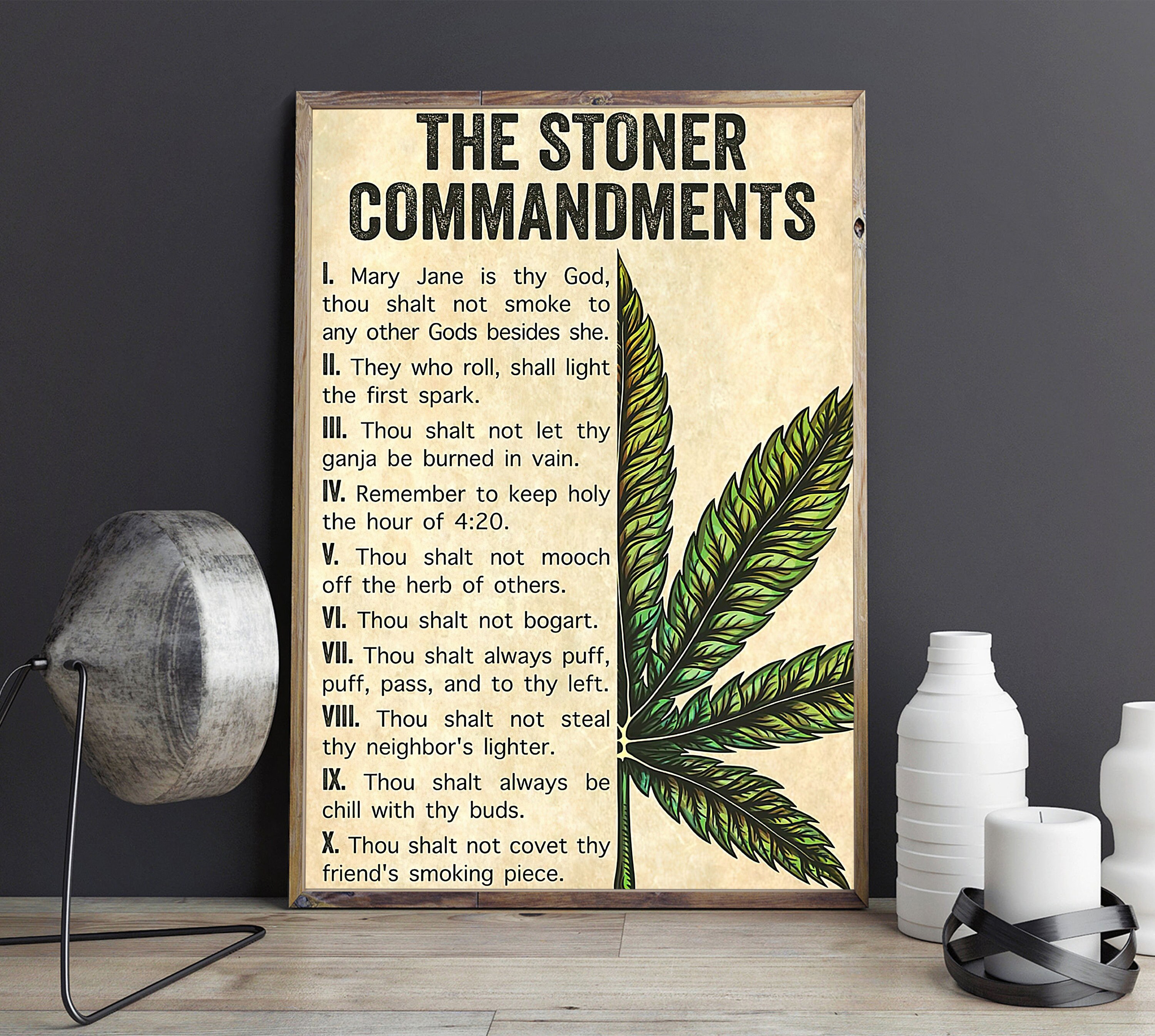 Pot Commandments Cannabis Poster, the Stoner Commandments Poster, Vintage Cannabis Art ...