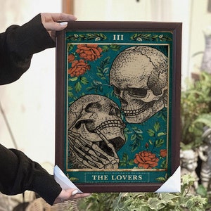 Skelett Tarot Karte The Lovers Poster, Love Skull Poster, The Lovers Poster, Tarot Karte Poster, Totenkopf Liebhaber Poster, Tarot Karte Wanddekoration