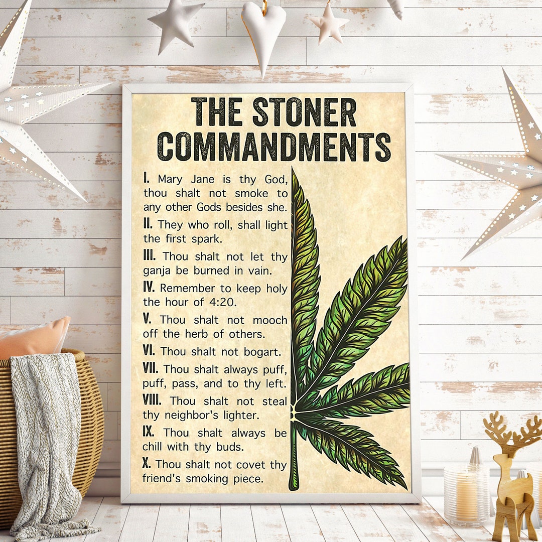Cannabis Poster, the Stoner Commandments Poster, Vintage Cannabis Art