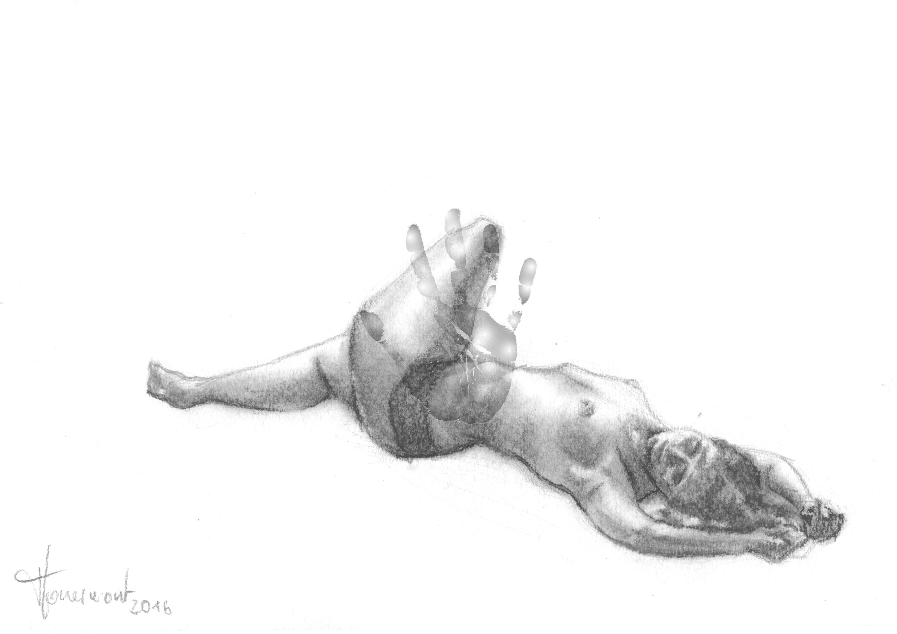 Dibujo de carbón en vivo desnudo femenino impresión giclee
