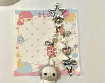 Handmade Miffy keychain bag Charm, Kawaii Bunny juminocore trinket Y2k Accessory
