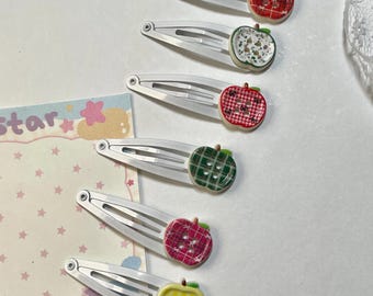 Handmade Resin Apple Button Hair Clips: Kawaii Star Accessory cute core frutiger aero kidcore juminocore