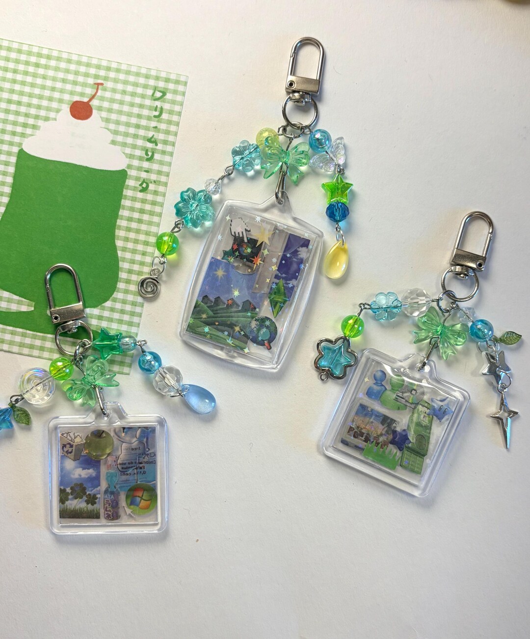 Kidcore Keychains Frutiger Aero Keychain Bag Charm Heiisei Retro Juminocore Green Blue ...