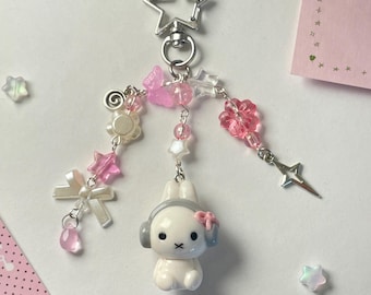 Handgemachte Miffy Schlüsselanhänger Taschenanhänger, Kawaii Bunny juminocore Schmuckstück Y2k Accessory jellyspark kokette Perlen cutecore