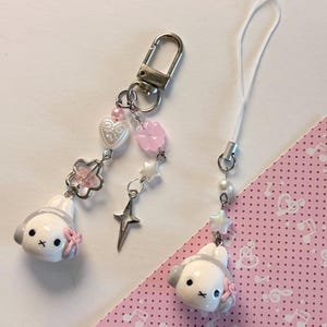 Handgemachte Miffy Handyanhänger, Kawaii Hase Schlüsselanhänger, Y2k Accessoire kleiner Handyanhänger jellyspark kokette kazuichi Bild 1