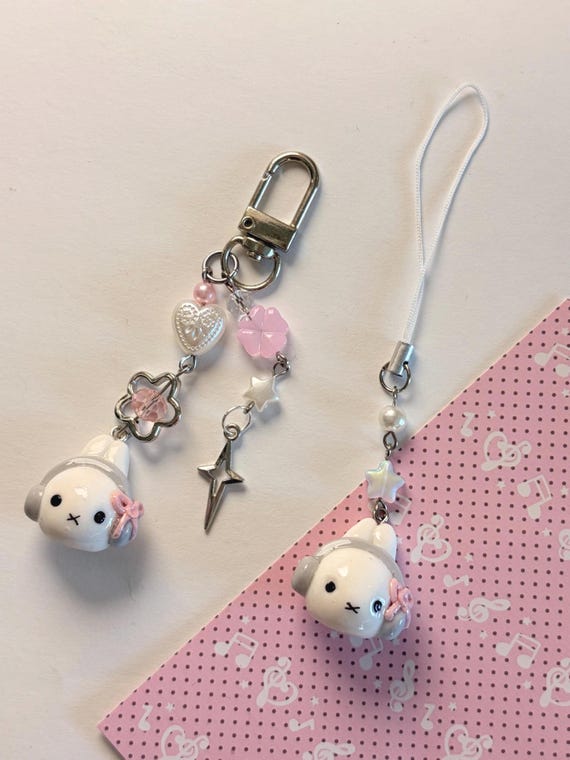 Handmade Miffy Phone Charm, Kawaii Bunny Keychain, Y2k Accessory small phone charm jellyspark coquette kazuichi
