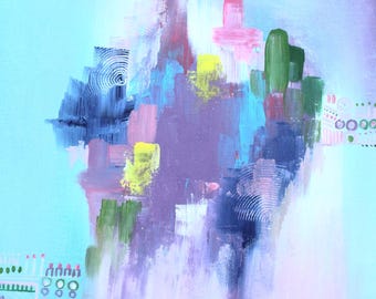 Original Textured Acrylic Painting, Blue Purple Abstract Artwork, Modern Canvas Home Decor