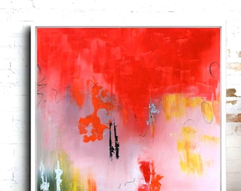 Original Red Abstract Painting, Textured Acrylic Canvas Art, Modern Statement Wall Decor