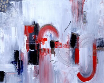 White Red Abstract Painting/Original painting/wall decor