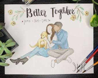 Custom, Hand Painted Watercolor Family Portrait