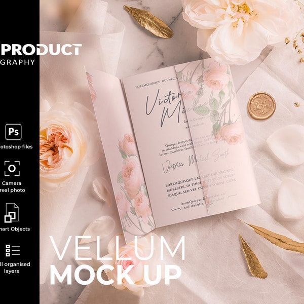 Full Package Vellum card  MOCKup with wax seal, PSD,  full-EDITABLE, vellum invitation mockup, shop must HAVE, stationary, wedding,