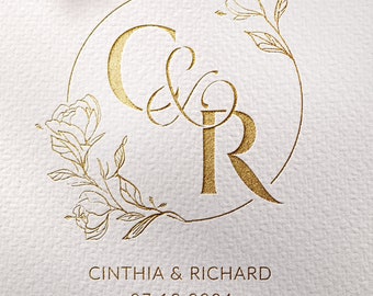 Elegant Wedding  Monogram in Flower Circle, Two Letters Logo, Wedding Monogram Digital download, Customize wedding monogram CR, RC
