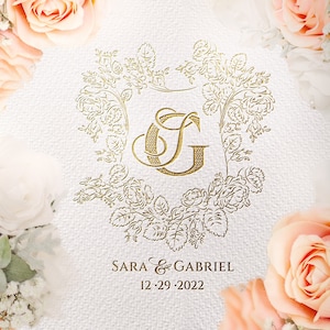 Monograma de boda de flores, logotipo de monograma, logotipo de monograma de boda de rosas, SVG, monograma de descarga digital, personalizado, diseño de monograma personalizado
