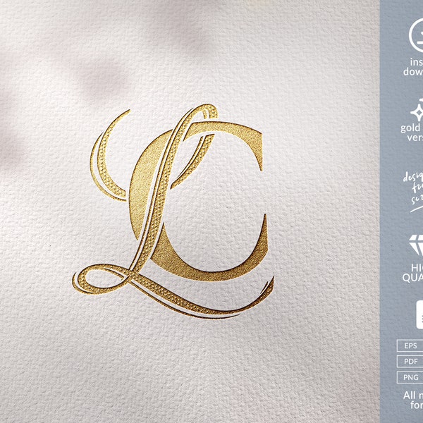 2 letters Monogram LC dot decorated • lc logo • INSTANT download • LC wedding monogram • beauty logo • lc custom monogram • gold lc logo
