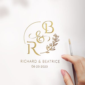 Elegant WEDDING logo, Modern Wedding Monogram, Monogram Logo with flowers, Premium Wedding Monogram logo, Digital Download, SVG, customized