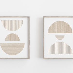 Half Circle Print Set, Neutral Boho Geometric Stripes Art, Mid Century Modern, Abstract Minimal Art, Printable Wall Art, Digital Download