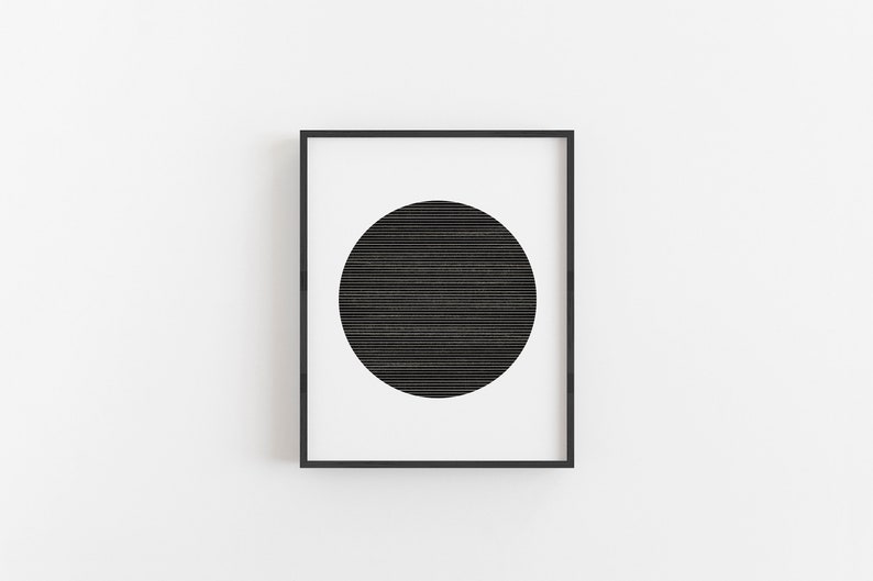 Stripe Circle Print Black and White Geometric Art, Modern Minimal Art, Abstract, Printable Wall Art, Digital Download, Home Decor image 1