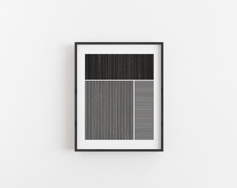 Geometric Block Print 1, Black and White Geometric Art, Stripe Rectangle, Abstract, Modern Minimal Art, Printable Wall Art, Digital Download