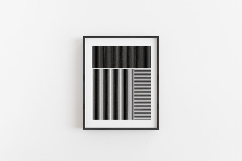 Geometric Block Print 1, Black and White Geometric Art, Stripe Rectangle, Abstract, Modern Minimal Art, Printable Wall Art, Digital Download image 1