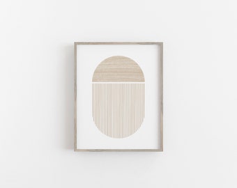 Semi Circle Print 1, Neutral Boho Geometric Art, Stripes, Mid Century Modern, Minimal Abstract Art, Printable Wall Art, Digital Download