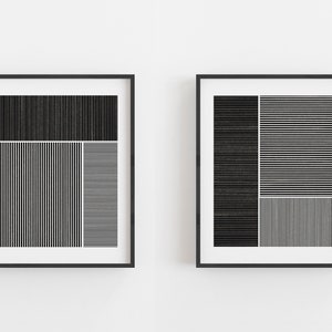 Geometric Block Print 1, Black and White Geometric Art, Stripe Rectangle, Abstract, Modern Minimal Art, Printable Wall Art, Digital Download image 3