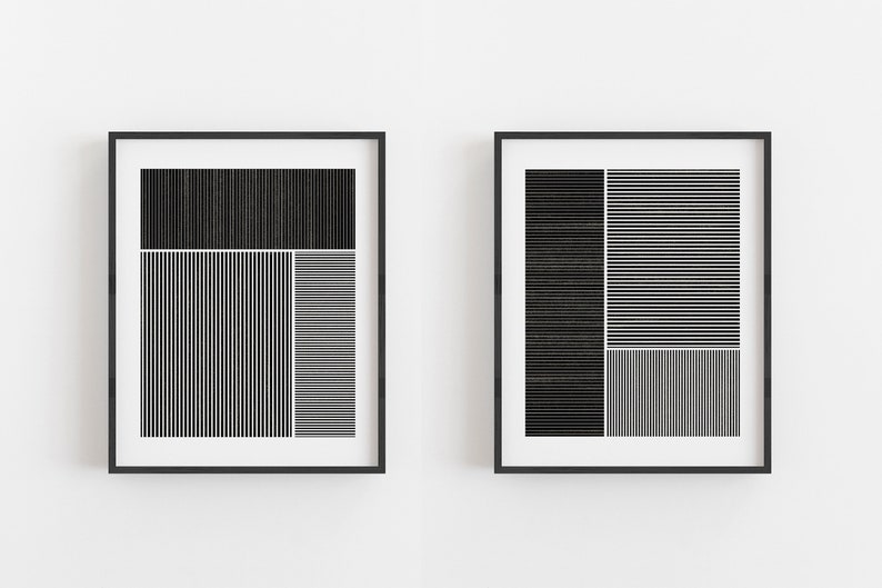Geometric Block Print 1, Black and White Geometric Art, Stripe Rectangle, Abstract, Modern Minimal Art, Printable Wall Art, Digital Download image 3