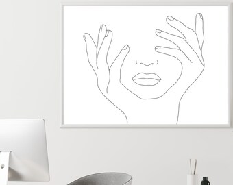 Woman face art print, woman Minimal line art, Single Line Drawing, Female Face Line Art, Abstract Continuous Line Artwork, girl art