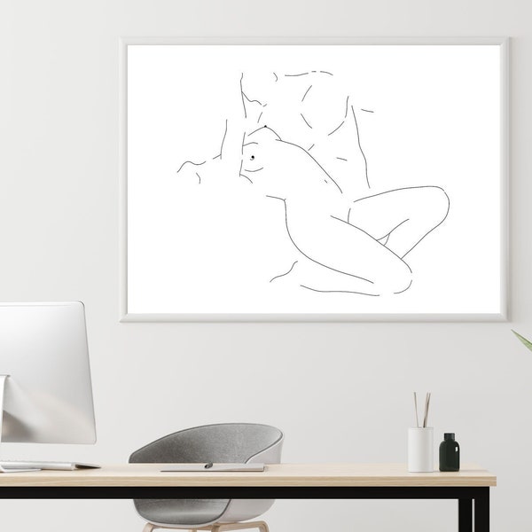 Abstract Couple Print, Man And Woman Wall Art, Hug Line Art, Minimalist Romantic Line Drawing,Minimalist Kiss Poster, Man And Woman Artwork