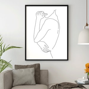 Hands On Face Print, Thinking Woman Print, Female Line Art, Fashion One Line Drawing, Black White Hands Artwork, Minimalist Wall Art