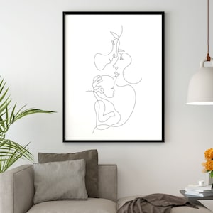 Mom Dad Baby Art Print, Mom Dad Baby Line Art, Family Line Drawing, Minimalist Nursery Decor, Family Illustration, parent line art, baby art