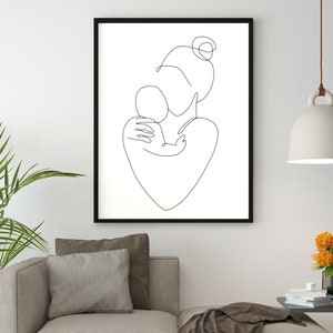 Mom And Baby Line Art Print | Mother And Child Wall Art, Newborn Line Drawing, Motherhood Poster, Minimalist Nursery Artwork Baby Boy Girl