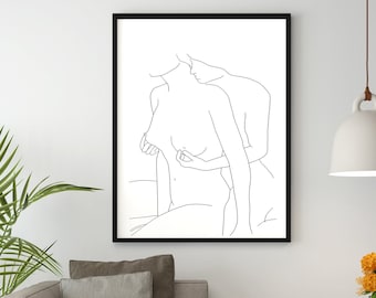 LGBTQ One Line Art by WithOneLine | Eros No. 1 | Lesbian, Bisexual Pride Romantic Couple Kissing, Minimalist Booby Feminism Art
