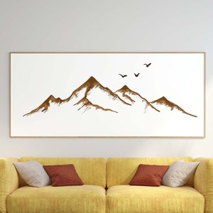 Minimalist Mountain Line art Print, nature line art drawing, Line Drawing, Mountain Wall Art, Minimalist Poster, Landscape drawing, bird art