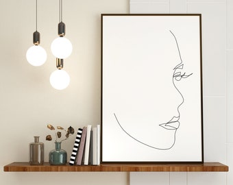 Woman face art print, Minimal line art, Single Line Drawing, Female Face Line Art, Abstract Continuous Line Artwork, Printable Wall Art