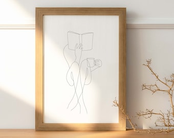 Woman reading love line art | sensual print, minimalist wall art, book line art, line art poster, line art canvas, book line drawing
