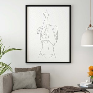 Middle Finger Line Art, Rude Finger Line Drawing, Woman Middle Finger One Line Art, Naked Woman Line Wall Art, Naked Woman line drawing