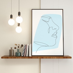 Woman face line art, Female Line Art, colorful line Art Decor, Face Line Art- Gift for her, Female face printable wall art, Silhouette girl