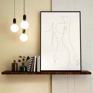 Art numérique One Line Woman Naked Body | Affiche murale féminine, Art minimaliste Boho Single Line, Simple Line Naked Woman Body Print, Art féminin
