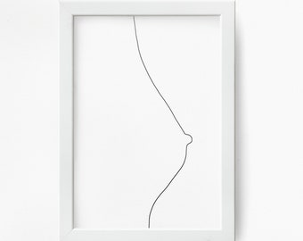 Minimalist Breast Art , Woman Body Line Art,  Boob Art Modern Print, Nipple Sketch Printable, Body positive Line Drawing Poster,Feminist Art