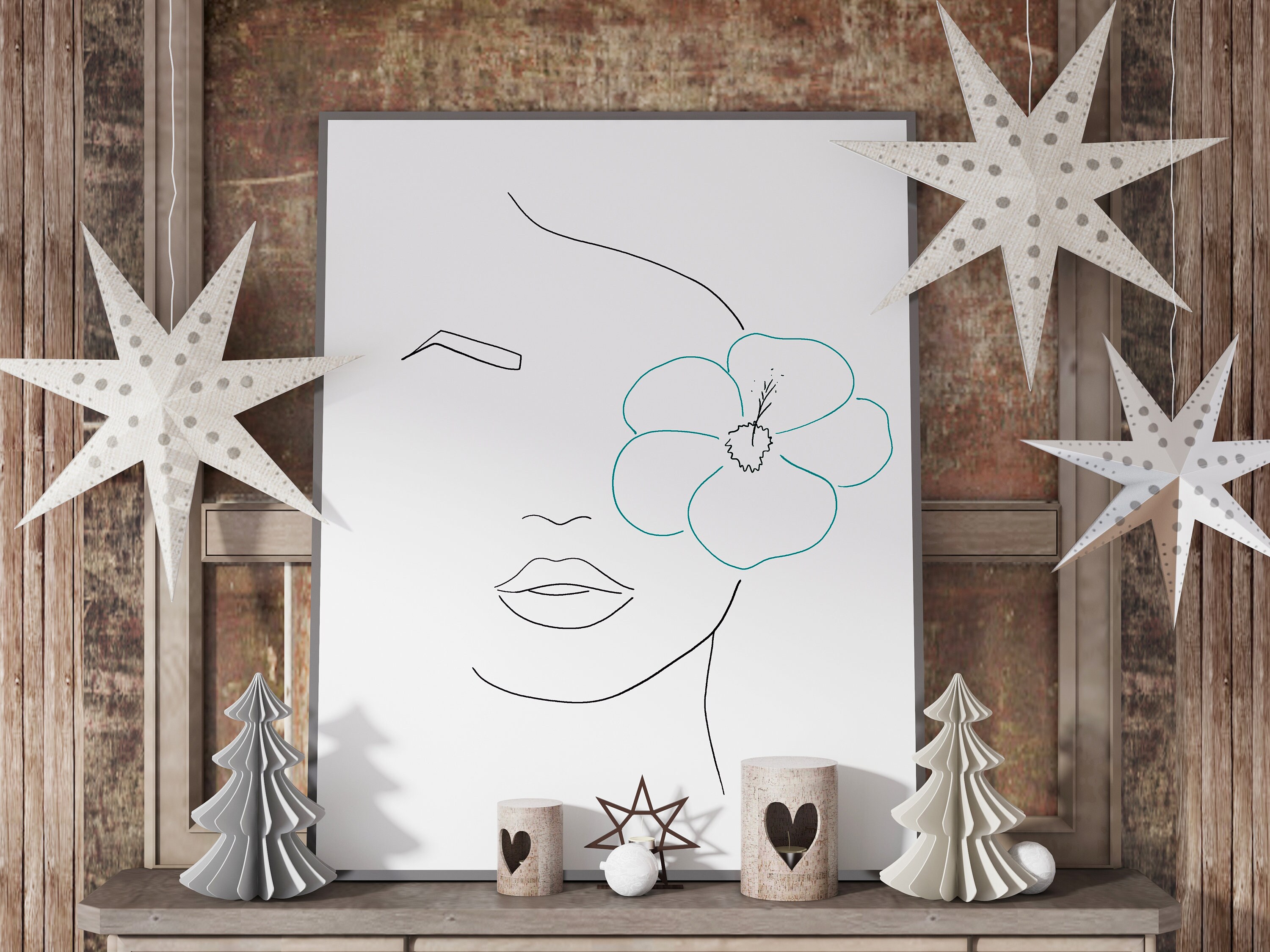 Abstraktes Gesicht Kunstwerk Frau mit Blumenkopf weibliches - Etsy.de