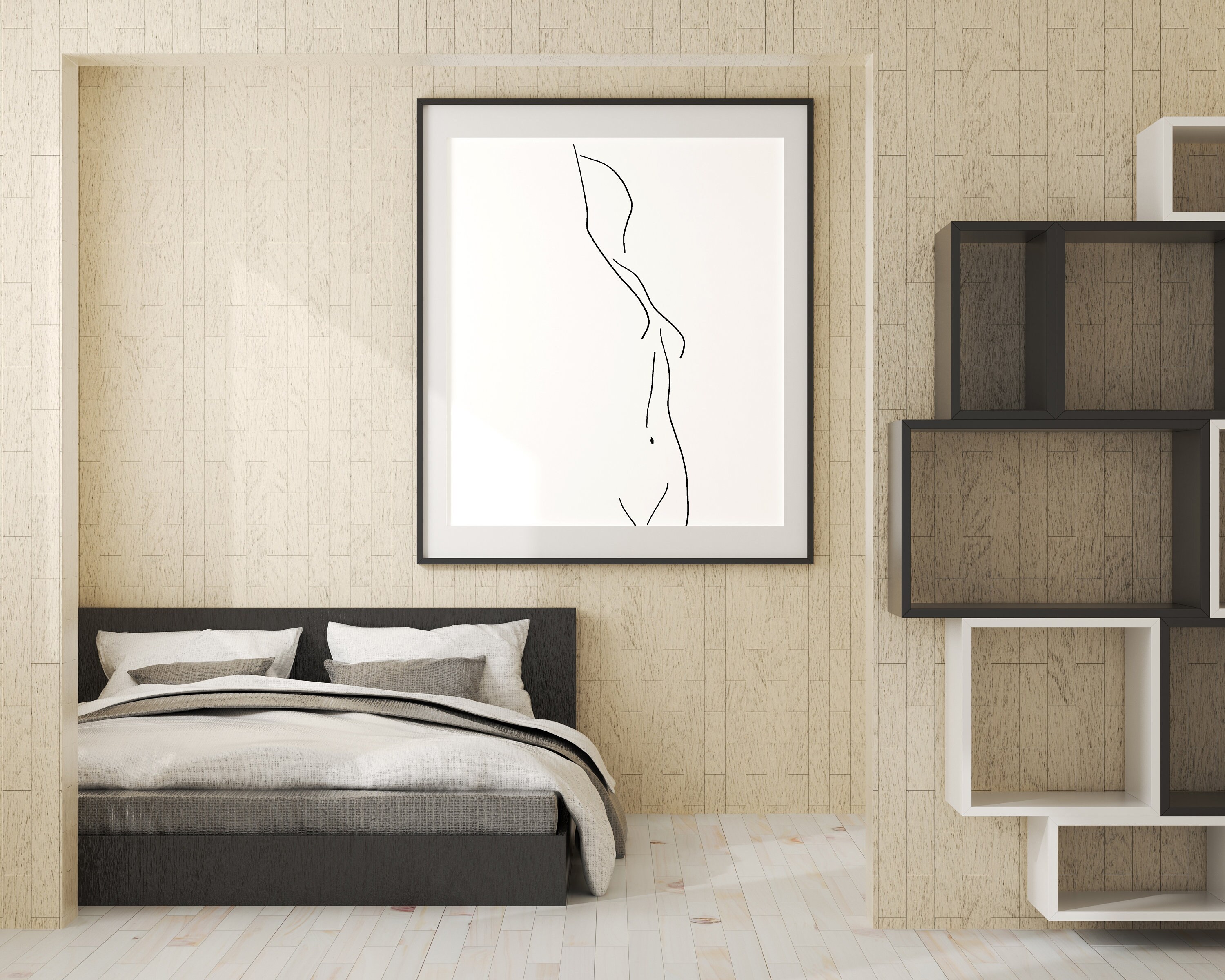 Minimalistic Nude Print | Curvy Women Art, Naked Prints, Woman Body Art, Body Line Printable