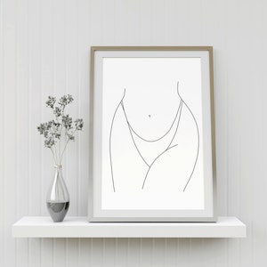 Naked woman body line drawing art print, lady female abstract continuous, Line Drawing, Female Body Printable Wall Art, Feminist wall art