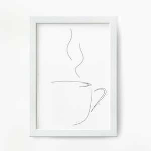 Coffee Cup Wall Décor | Minimal Coffee Print, Coffee Lover Print, Kitchen Wall Art, Coffee One Line Drawing, Coffee Bar Wall Art, Boho Art