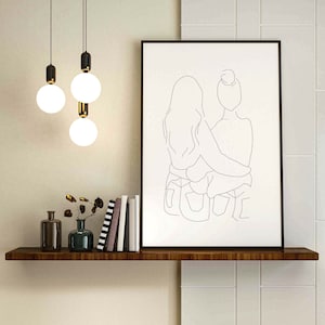 lesbian line art / Lovemaking lesbian printable, Girl Couple Single Line Drawing, Minimalist Room Decor, feminist line art, friends line art
