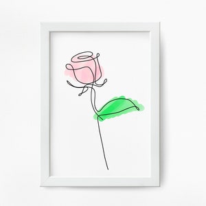 One Line ROSE drawing, Red Rose print, floral designs, Line Drawing Flower Wall Art, minimalist red flower print, Flowers Line Drawing art