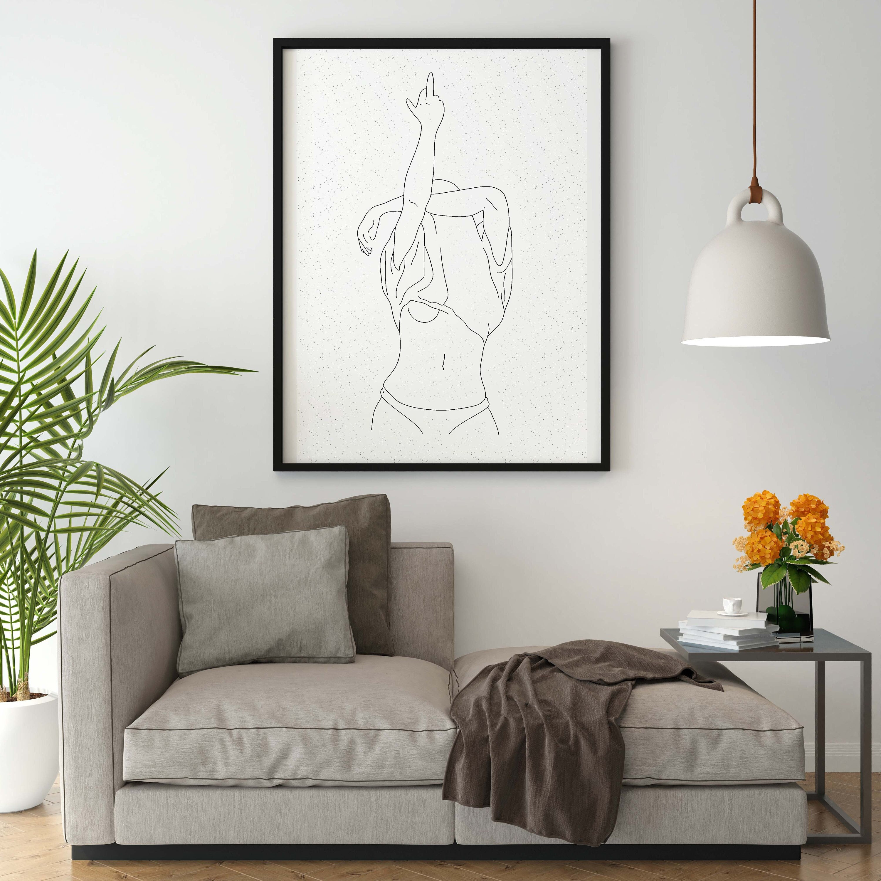 Middle Finger Line Art, Rude Finger Line Drawing, Woman Middle Finger One Line Art, Naked Woman Line Wall Art, Naked Woman line drawing