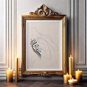 Impression d&#39;art femme, dessin au trait minimal, dessin d&#39;une seule ligne, dessin au trait visage féminin, dessin abstrait au trait continu, art mural imprimable