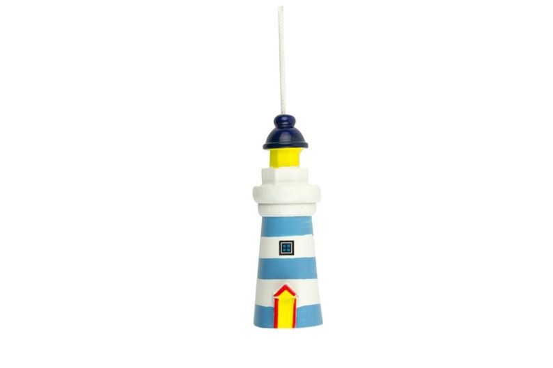 Wooden Light House Light Pull Light Blue Stripy Lighthouse with Cord & Connector image 2
